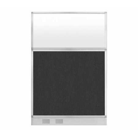 Versare Hush Panel Configurable Cubicle Partition 4' x 6' Black Fabric Frosted Window w/ Cable Channel 1855602-3